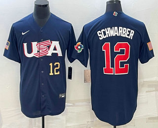 Mens USA Baseball #12 Kyle Schwarber Number 2023 Navy World Baseball Classic Stitched Jersey