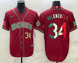 Men's Mexico Baseball #34 Fernando Valenzuela Number 2023 Red Blue World Baseball Classic Stitched J