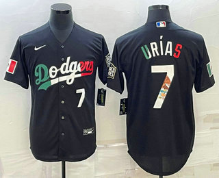 Men's Los Angeles Dodgers #7 Julio Urias Number Black Mexico 2020 World Series Cool Base Nike Jersey