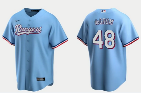 Men's Texas Rangers #48 Jacob deGrom Light Blue Cool Base Stitched Baseball Jersey