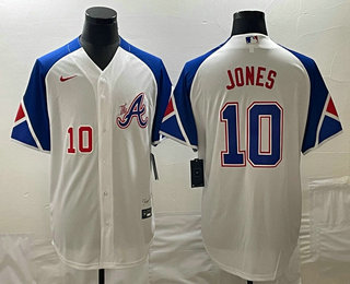 Men's Atlanta Braves #10 Chipper Jones Number White 2023 City Connect Cool Base Stitched Jersey