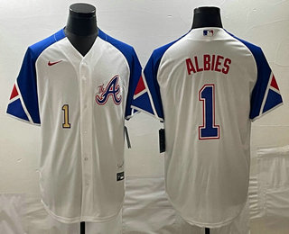 Men's Atlanta Braves #1 Ozzie Albies Number White 2023 City Connect Cool Base Stitched Jersey