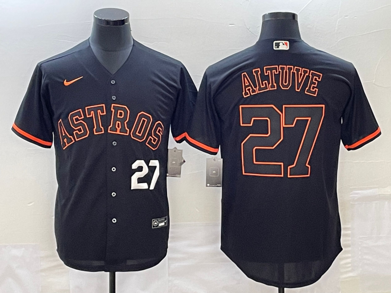 Men's Houston Astros #27 Jose Altuve Number Lights Out Black Fashion Stitched MLB Cool Base Nike Jer