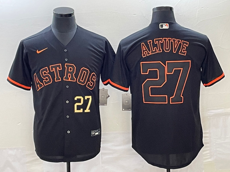 Men's Houston Astros #27 Jose Altuve Number Lights Out Black Fashion Stitched MLB Cool Base Nike Jer