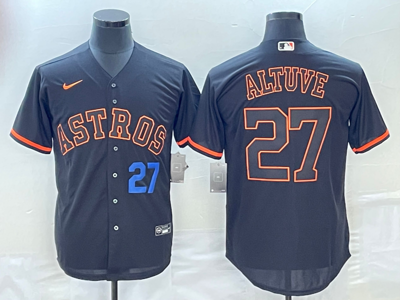 Men's Houston Astros #27 Jose Altuve Number Lights Out Black Fashion Stitched MLB Cool Base Nike Jer