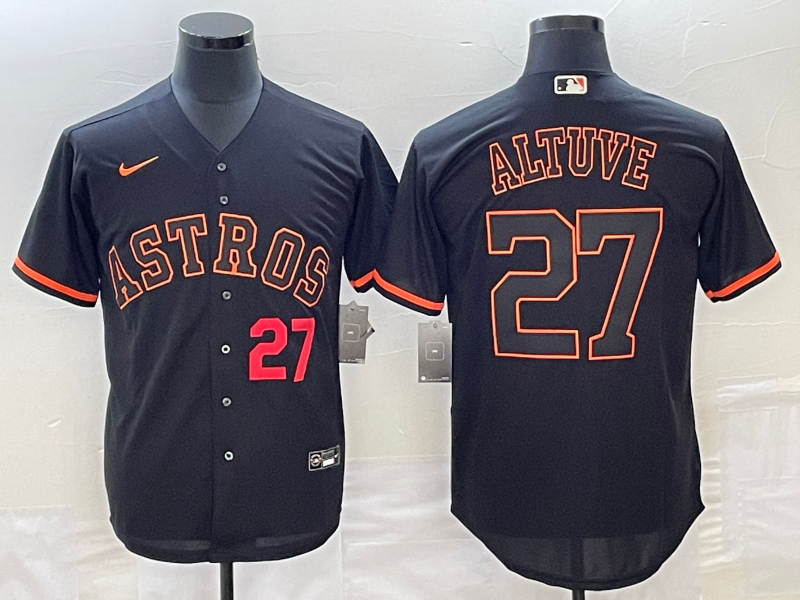 Men's Houston Astros #27 Jose Altuve Number Lights Out Black Fashion Stitched MLB Cool Base Nike Jer