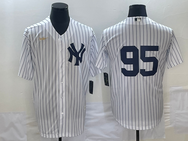 Men's New York Yankees #95 Oswaldo Cabrera White No Name Throwback Stitched MLB Cool Base Nike Jerse
