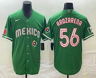 Men's Mexico Baseball #56 Randy Arozarena 2023 Green World Classic Stitched Jerseys