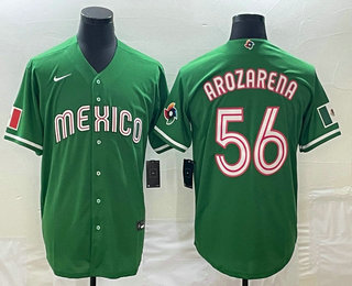 Men's Mexico Baseball #56 Randy Arozarena 2023 Green World Classic Stitched Jersey