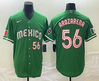 Men's Mexico Baseball #56 Randy Arozarena Number 2023 Green World Classic Stitched Jersey2