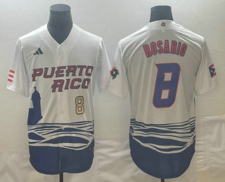 Mens Puerto Rico Baseball #8 Eddie Rosario Number 2023 White World Classic Stitched Jersey