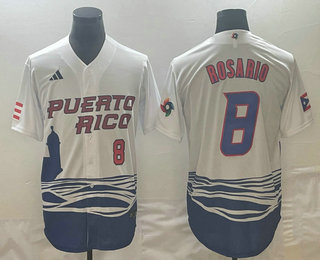 Men's Puerto Rico Baseball #8 Eddie Rosario Number 2023 White World Classic Stitched Jersey