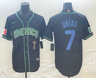 Mens Mexico Baseball #7 Julio Urias Number 2023 Black Blue World Classic Stitched Jersey