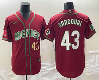 Men's Mexico Baseball #43 Patrick Sandoval Number 2023 Red World Classic Stitched Jerseys