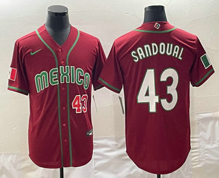 Men's Mexico Baseball #43 Patrick Sandoval Number 2023 Red World Classic Stitched Jersey1