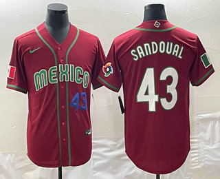 Mens Mexico Baseball #43 Patrick Sandoval Number 2023 Red World Classic Stitched Jersey