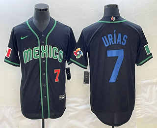 Men's Mexico Baseball #7 Julio Urias Number 2023 Black Blue World Classic Stitched Jersey1