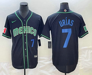 Men's Mexico Baseball #7 Julio Urias Number 2023 Black Blue World Classic Stitched Jersey