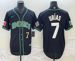 Men's Mexico Baseball #7 Julio Urias Number 2023 Black White World Classic Stitched Jersey