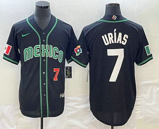 Mens Mexico Baseball #7 Julio Urias Number 2023 Black White World Classic Stitched Jersey