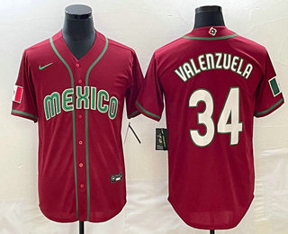 Men's Mexico Baseball #34 Fernando Valenzuela 2023 Red Blue World Baseball Classic Stitched Jerseys