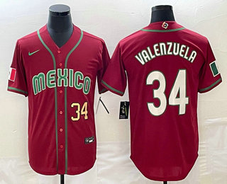 Men's Mexico Baseball #34 Fernando Valenzuela Number 2023 Red Blue World Baseball Classic Stitched J