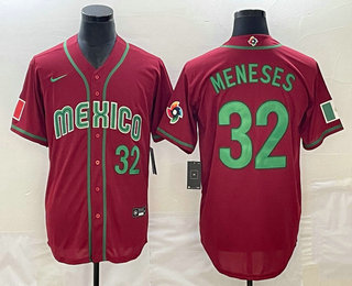 Men's Mexico Baseball #32 Joey Meneses Number 2023 Red World Classic Stitched Jersey