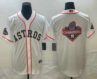 Men's Houston Astros Big Logo 2023 White Gold World Serise Champions Patch Cool Base Stitched Jersey