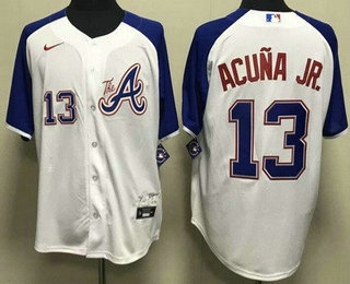 Men's Atlanta Braves #13 Ronald Acuna Jr White 2013 City Cool base Jersey