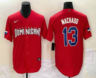 Men's Dominican Republic Baseball #13 Manny Machado 2023 Red World Classic Stitched Jerseys