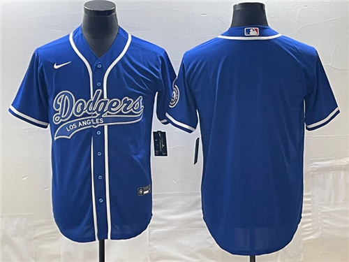 Men's Los Angeles Dodgers Blue Blank With Patch Cool Base Stitched Baseball Jersey