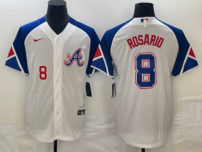 Men's Atlanta Braves #8 Eddie Rosario Number White 2023 City Connect Cool Base Stitched Jersey