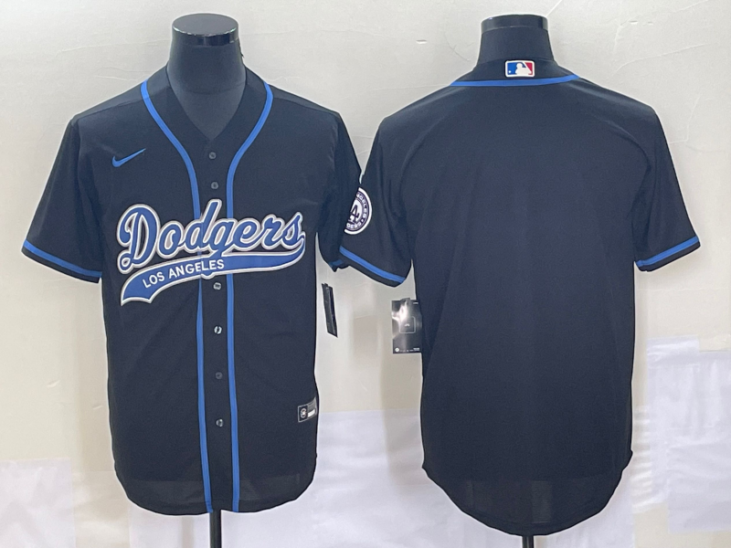 Men's Los Angeles Dodgers Black Blank With Patch Cool Base Stitched Baseball Jersey