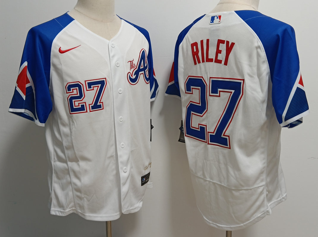 Men's Atlanta Braves #27 Austin Riley White 2023 City Connect Flex Base Stitched Baseball Jersey