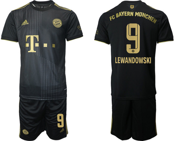 Men's FC Bayern Munchen #9 Robert Lewandowski Black Away Soccer Jersey With Shorts