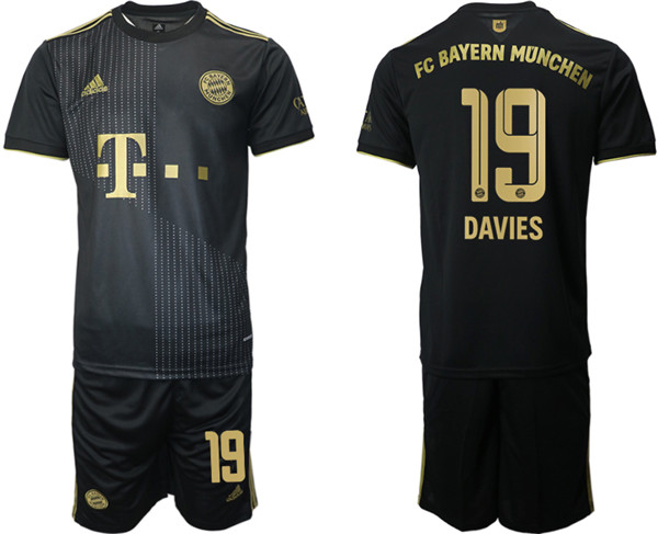Men's FC Bayern Munchen #19 Alphonso Davies Black Away Soccer Jersey With Shorts