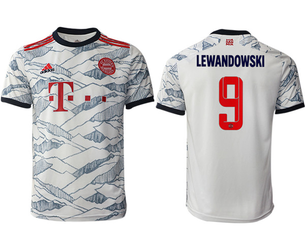 Men's FC Bayern Munchen #9 Robert Lewandowski White Away Soccer Jersey