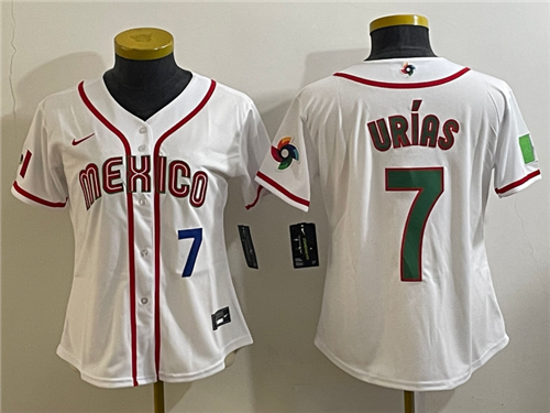 Women's Mexico Baseball #7 Julio Urias Number 2023 White World Classic Stitched Jersey