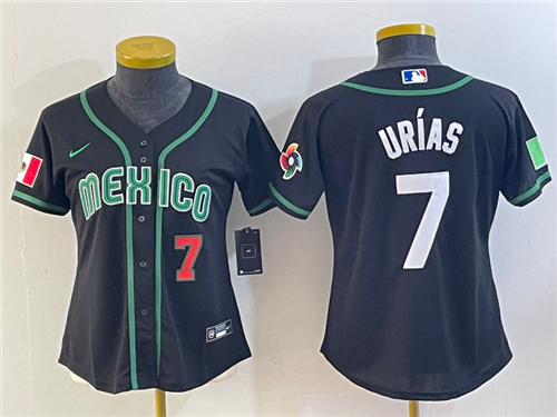Women's Mexico Baseball #7 Julio Urias Number 2023 Black World Classic Stitched Jersey