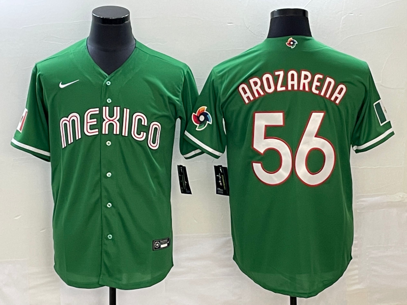 Men's Mexico Baseball #56 Randy Arozarena 2023 Green World Classic Stitched Jersey