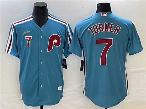 Men's Philadelphia Phillies #7 Trea Turner Blue Cooperstown Throwback Cool Base Nike Jersey