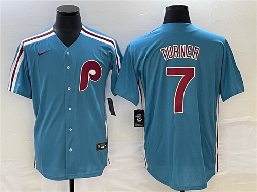 Men's Philadelphia Phillies #7 Trea Turner Blue Cool Base Nike Jersey