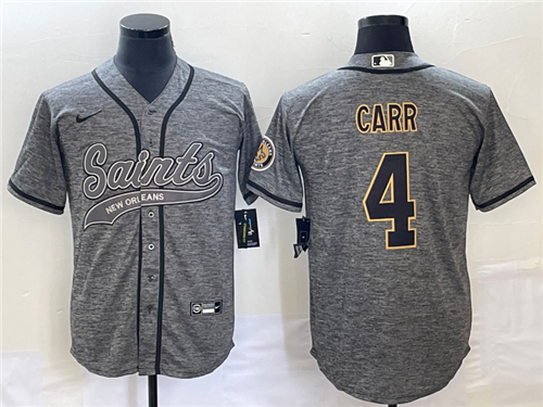 Men's New Orleans Saints #4 Derek Carr Grey Gridiron With Patch Cool Base Stitched Baseball Jersey