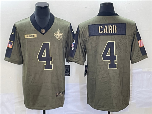 Men's New Orleans Saints #4 Derek Carr 2021 Olive Salute To Service Limited Stitched Jersey