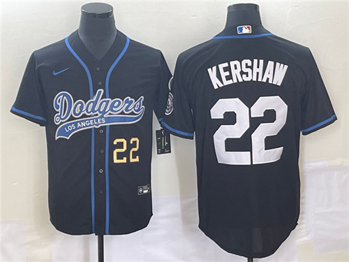 Men's Los Angeles Dodgers #22 Clayton Kershaw Number Black Cool Base Stitched Baseball Jersey