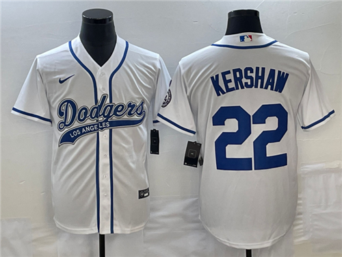 Men's Los Angeles Dodgers #22 Clayton Kershaw White Cool Base Stitched Baseball Jersey