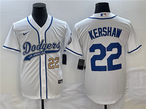 Men's Los Angeles Dodgers #22 Clayton Kershaw Number White Cool Base Stitched Baseball Jersey