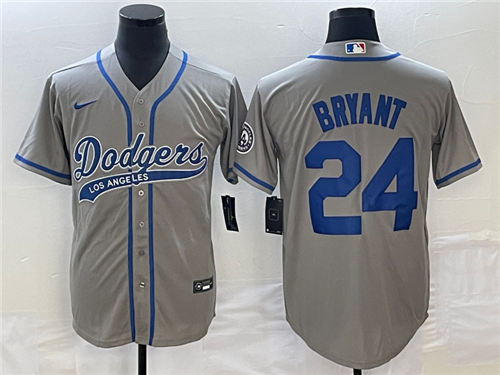 Men's Los Angeles Dodgers #24 Kobe Bryant Grey With Patch Cool Base Stitched Baseball Jersey