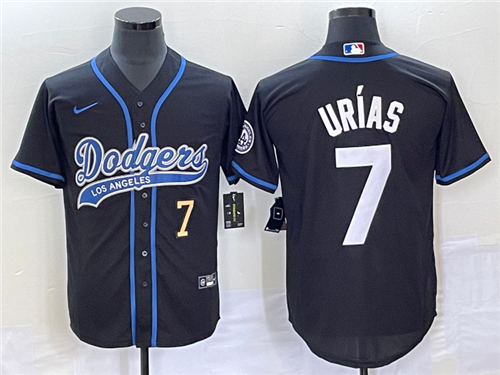 Men's Los Angeles Dodgers #7 Julio Urias Number Black With Patch Cool Base Stitched Baseball Jersey