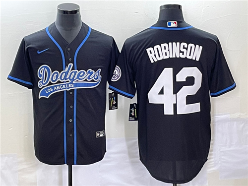 Men's Los Angeles Dodgers #42 Jackie Robinson Black With Patch Cool Base Stitched Baseball Jersey